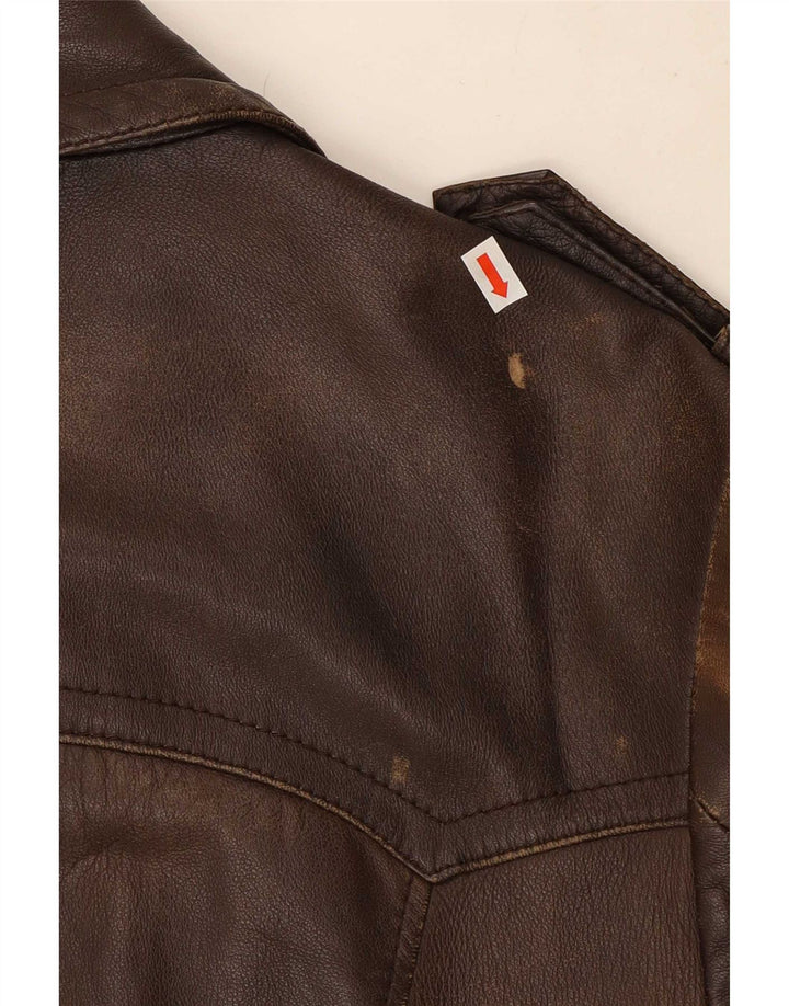 Vintage Womens Military Leather Jacket IT 52 2XL Brown