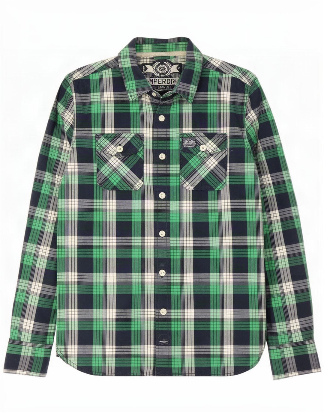 Cămașă pentru bărbați Superdry, bumbac cu carouri verzi mari