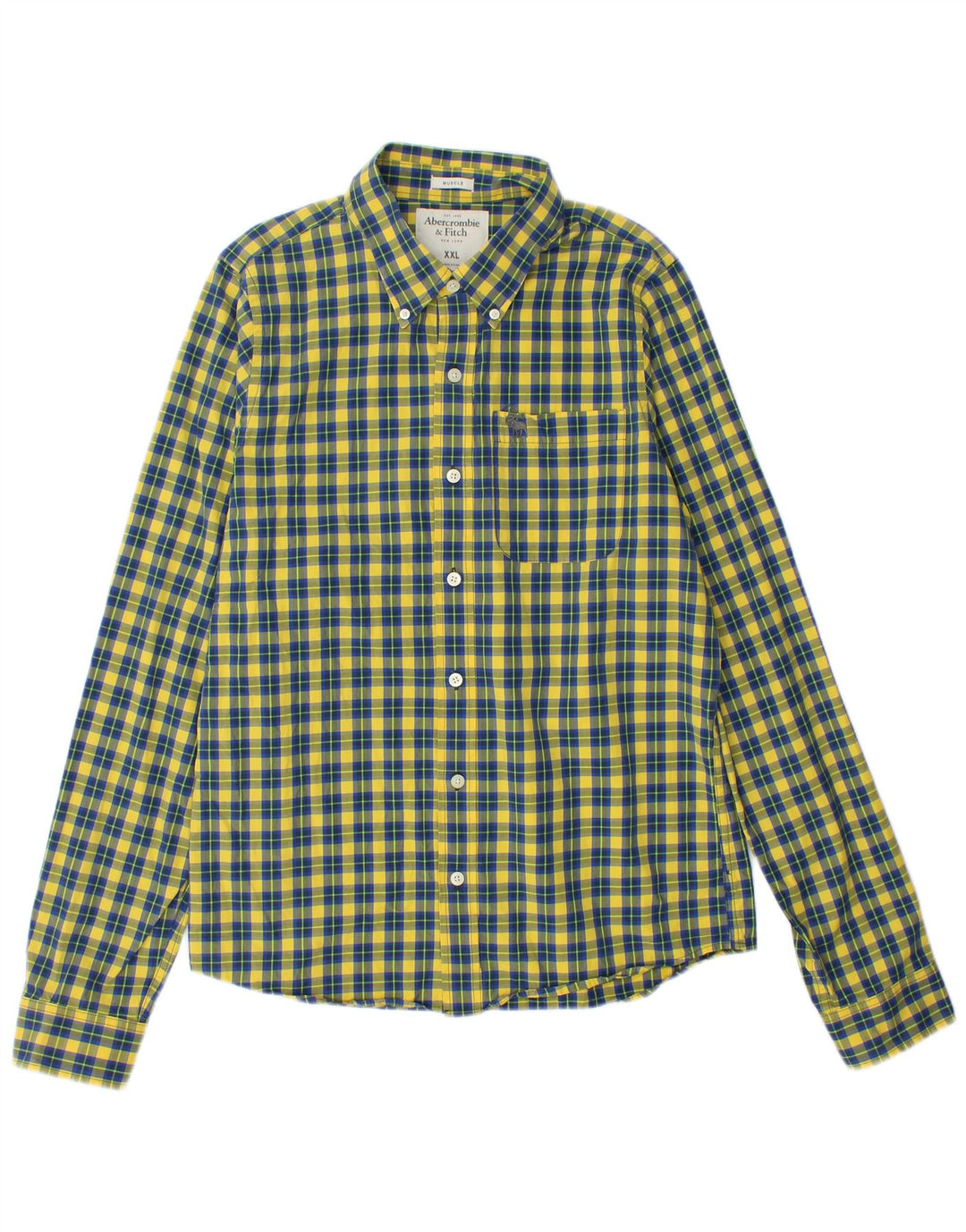 ABERCROMBIE & FITCH Cămașă pentru bărbați Muscle 2XL Yellow Check Bumbac