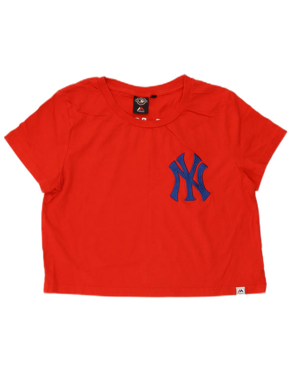 Maiestic pentru femei New York Yankees Crop Tricou grafic Top UK 14 Medium Red