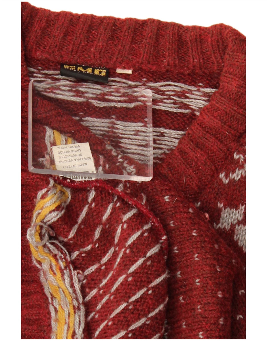 Pulover Cardigan Bărbați VINTAGE Lână Fair Isle Burgundy mare
