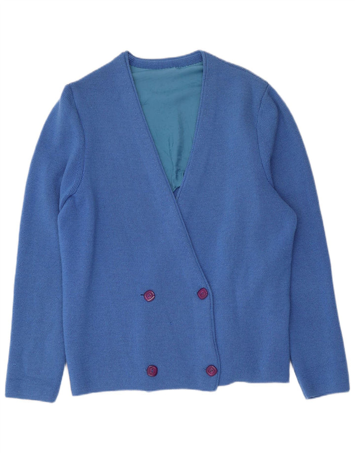 Pulover cardigan vintage pentru femei la dublu piept UK 16 Large Blue