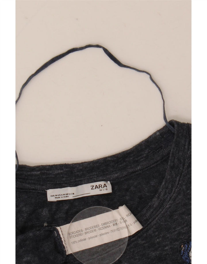 Tricou cu grafic supradimensionat pentru femei Zara UK 14 Medium Bleumarin Floare