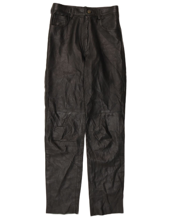 Pantaloni drepți din piele vintage pentru bărbați W28 L31 din piele neagră