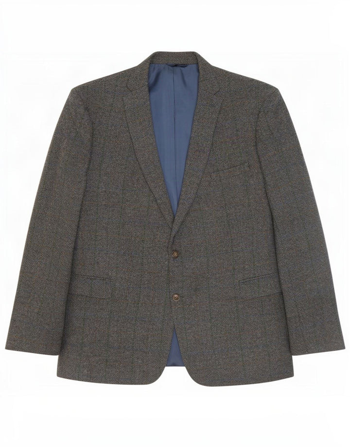 Jachetă pentru bărbați Harris Tweed cu 2 nasturi IT 52 XL Lână cu carouri gri
