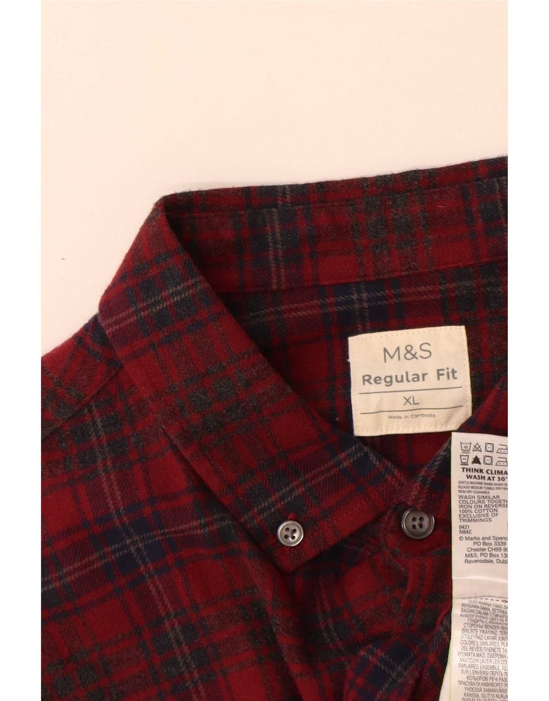 Cămașă de flanel pentru bărbați Marks & Spencer, XL, roșu, din bumbac
