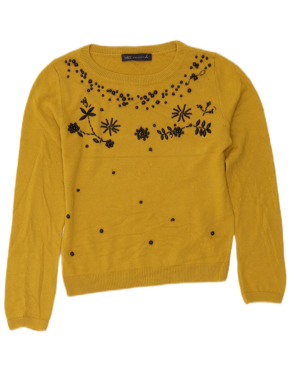 Marks & Spencer Womens Crop Boat Neck Jumper Sweater UK 8 Small Yellow