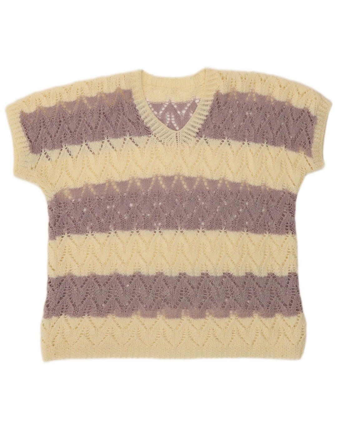 Pulover VINTAGE pentru femei, cu mânecă scurtă, cu decolteu în V, mare, violet