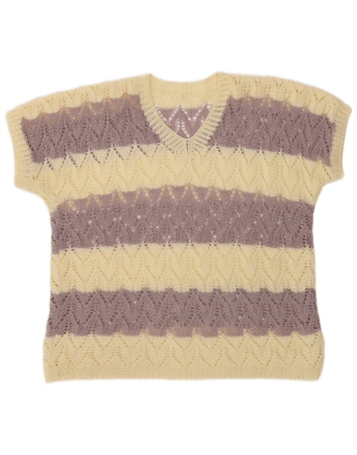 Pulover VINTAGE pentru femei, cu mânecă scurtă, cu decolteu în V, mare, violet