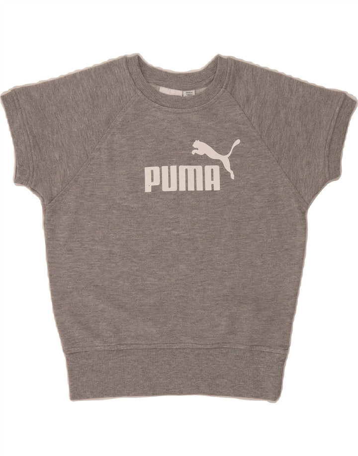 PUMA Womens Short Sleeve Graphic Sweatshirt Jumper UK 12 Medium  Grey Vintage Puma and Second-Hand Puma from Messina Hembry 