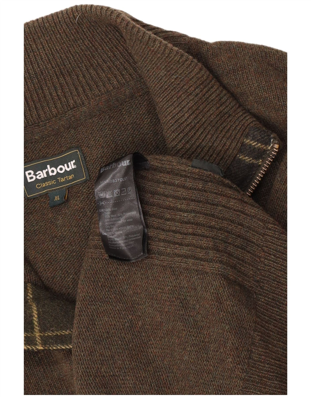 Pulover Barbour pentru bărbați, cu fermoar și gât, lână XL kaki