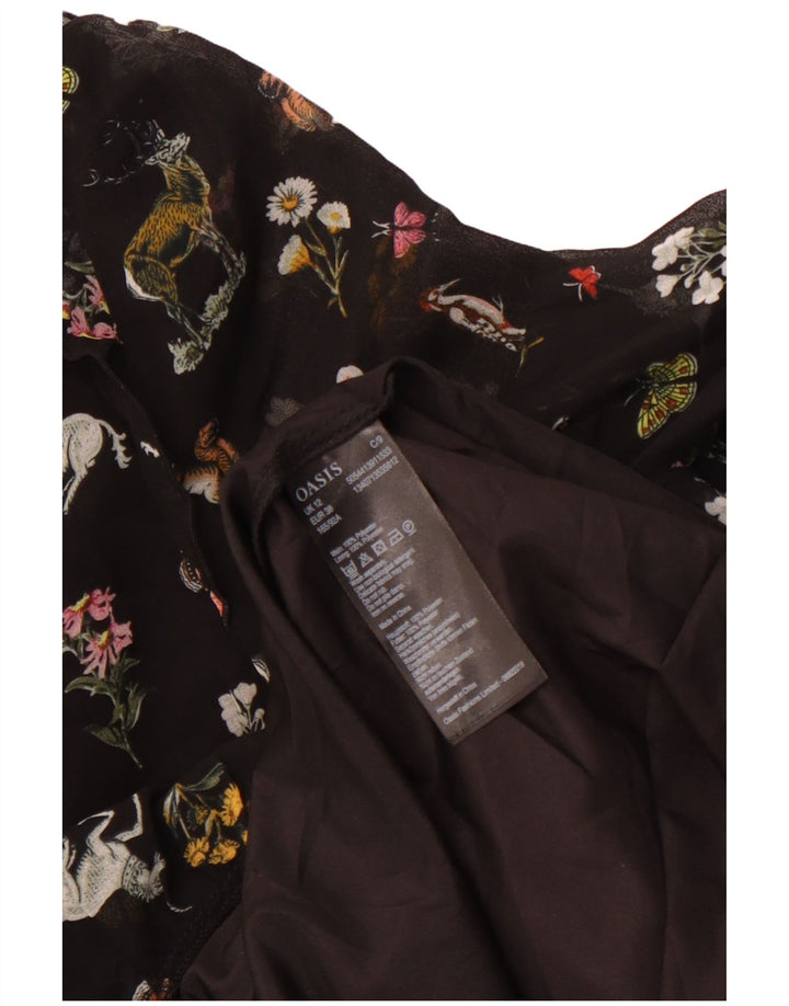 Rochie A-Line OASIS pentru femei cu mâneci lungi UK 12 Poliester Floral Negru Mediu