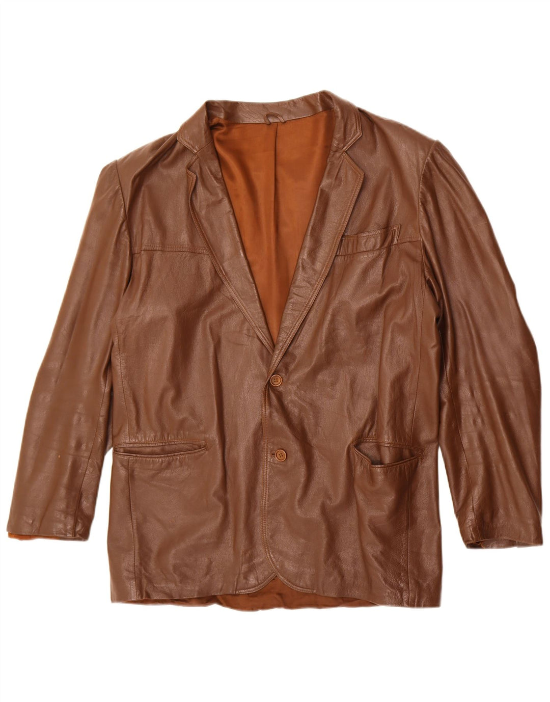 Jachetă vintage pentru bărbați din piele cu 2 nasturi, UK 40, maro mare
