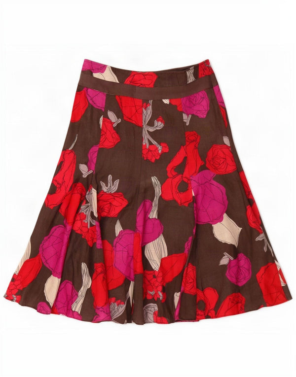 Fusta în formă de A Hobbs pentru femei UK 8 Small W28 Brown Floral Flax