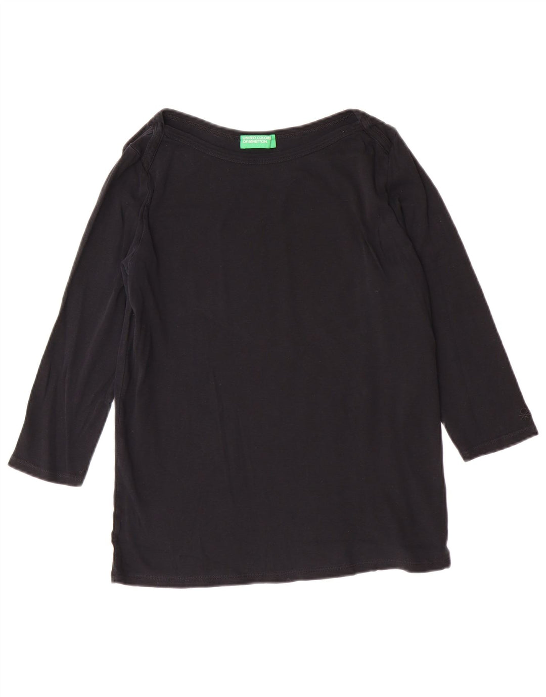BENETTON Top pentru femei cu mâneci 3/4 UK 14, mare, negru, bumbac