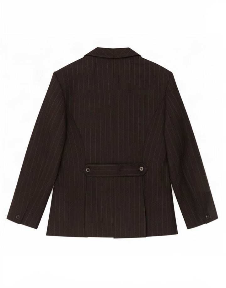 Jachetă vintage pentru femei la dublu piept, UK 14 Medium Black Pinstripe