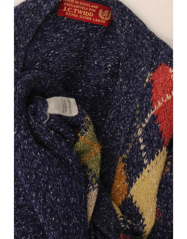 Pulover cardigan pentru bărbați J. C. Twidd, 2XL, albastru, lână Argyle/Diamond Clasic