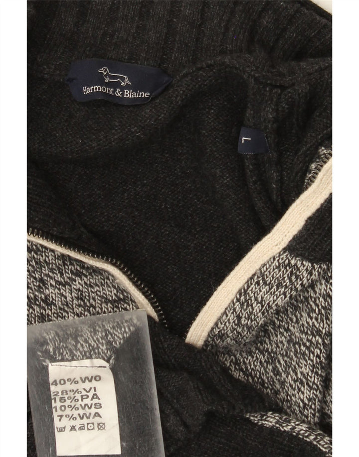 Pulover cardigan cu fermoar complet pentru bărbați Harmont & Blaine, lână mare, gri, bloc de culoare