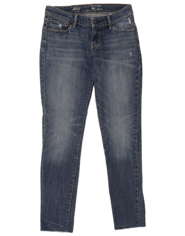 Levi's Womens Demi Curve Distressed Skinny Jeans W26 L28 Blue Cotton