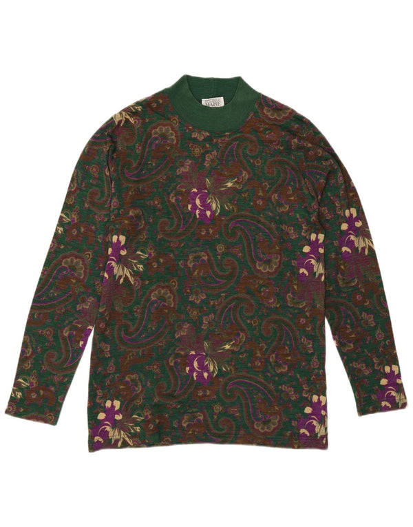 Andrea Mare Pulover cu gât țestoasă pentru femei UK 14 Medium Green Paisley