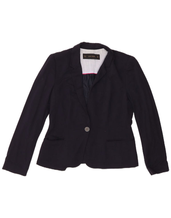 Blazer pentru femei Zara cu 1 nasture UK 14 mare, bleumarin, viscoză