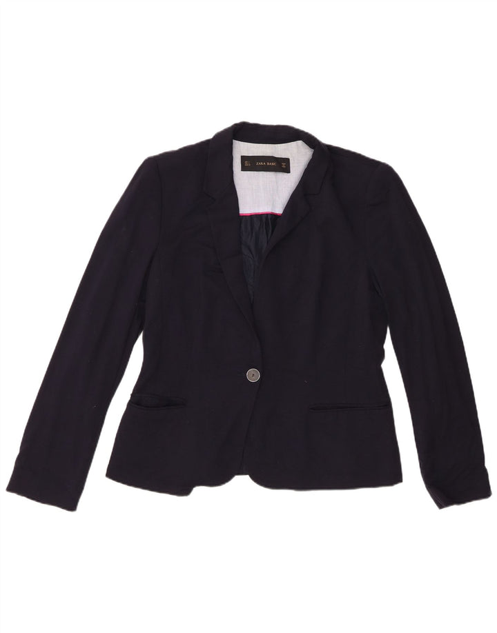 Blazer pentru femei Zara cu 1 nasture UK 14 mare, bleumarin, viscoză