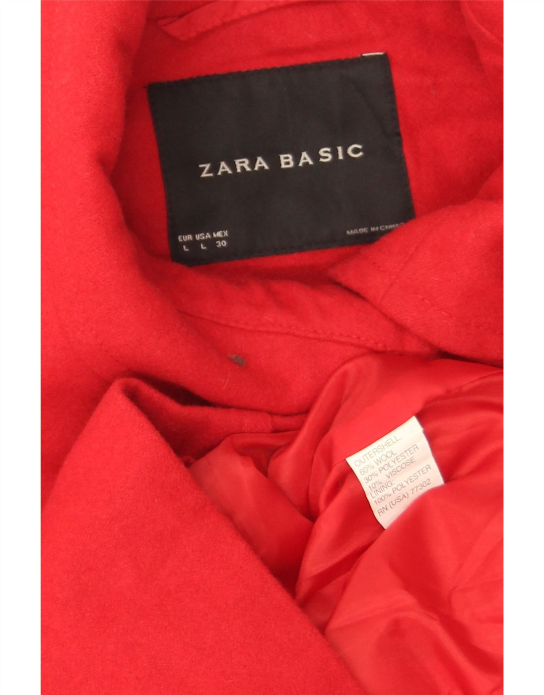 Palton scurt pentru femeie Zara UK 16 Lână roșie mare