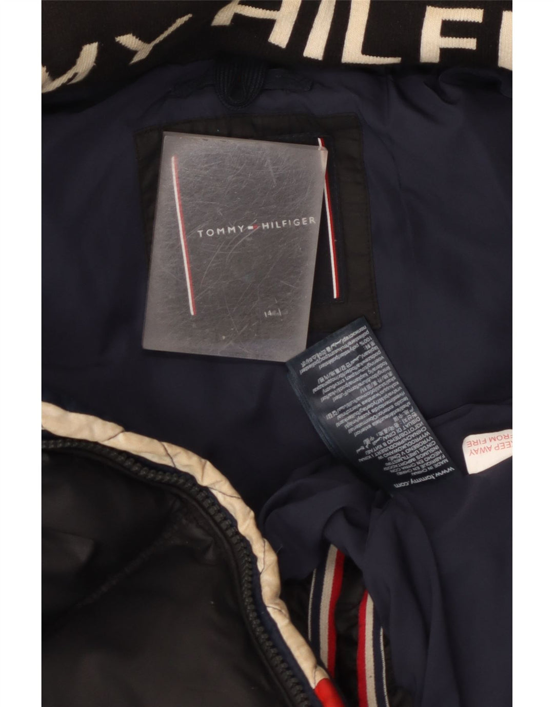 Jachetă căptușită cu glugă Tommy Hilfiger pentru băieți 13-14 ani, poliester negru