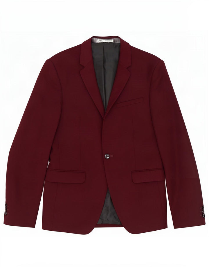 Jachetă pentru bărbați Zara cu 1 nasture EU 48 Poliester Burgundy mediu