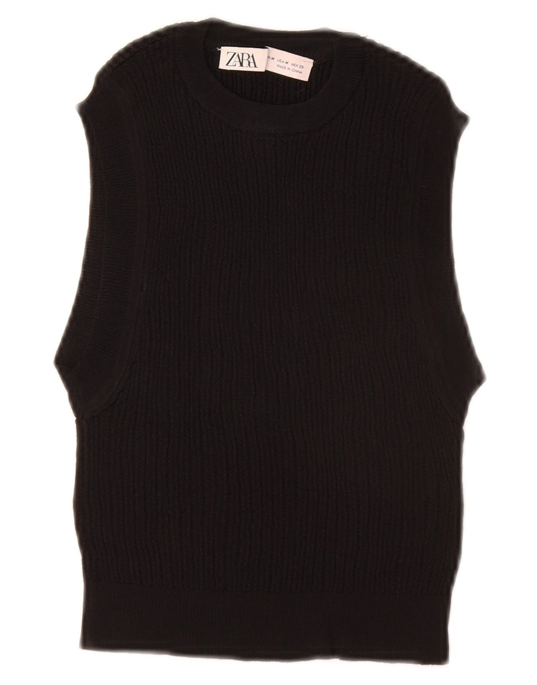 ZARA Womens Crop Vest Tank Top UK 12 Medium Black