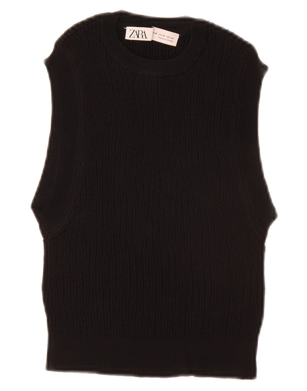 ZARA Womens Crop Vest Tank Top UK 12 Medium Black