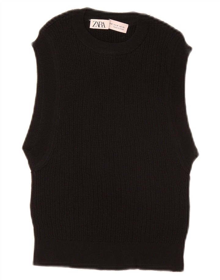 ZARA Womens Crop Vest Tank Top UK 12 Medium Black