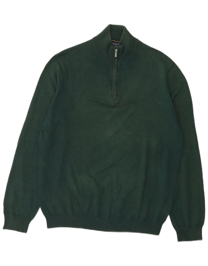 Pulover Massimo Dutti pentru bărbați, cu fermoar și gât, din bumbac verde mare