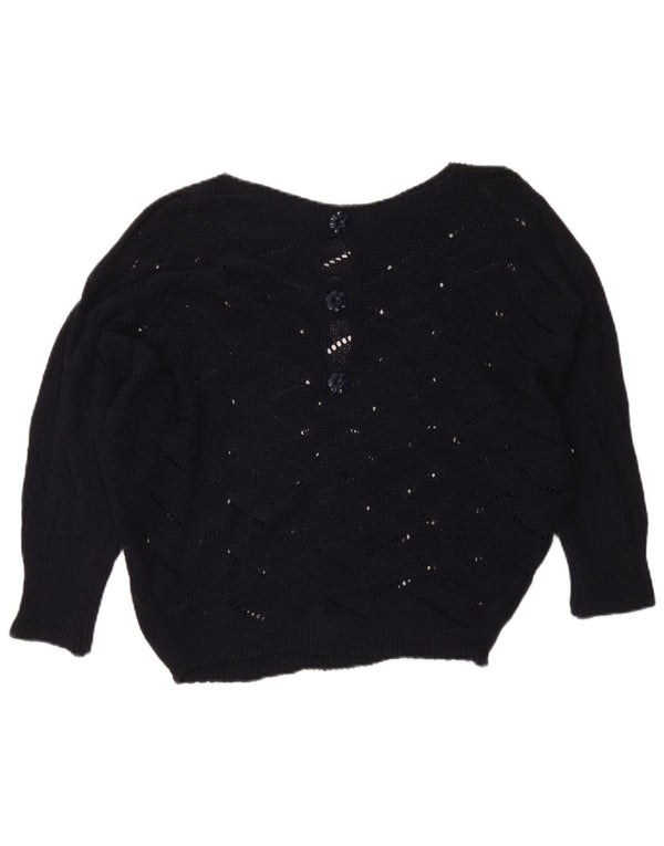 Pulover vintage pentru femei cu gât de barcă UK 16, mare, bleumarin, viscoză