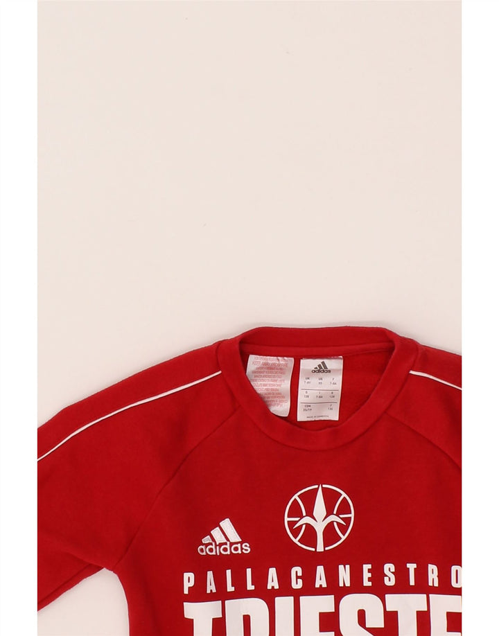 ADIDAS Boys Graphic Sweatshirt Jumper 7-8 Years Red Cotton Vintage Adidas and Second-Hand Adidas from Messina Hembry 