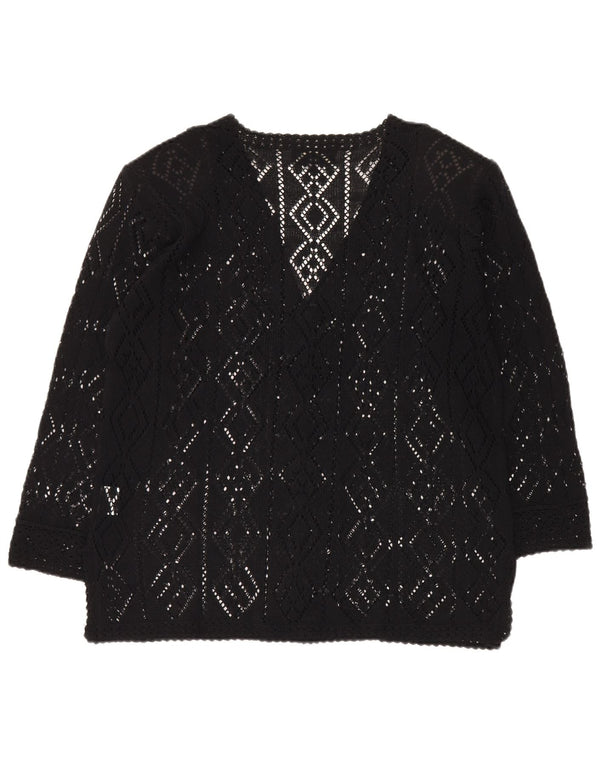 Pulover vintage pentru femei cu mâneci 3/4 croșetate cardigan UK 16 mare bumbac negru