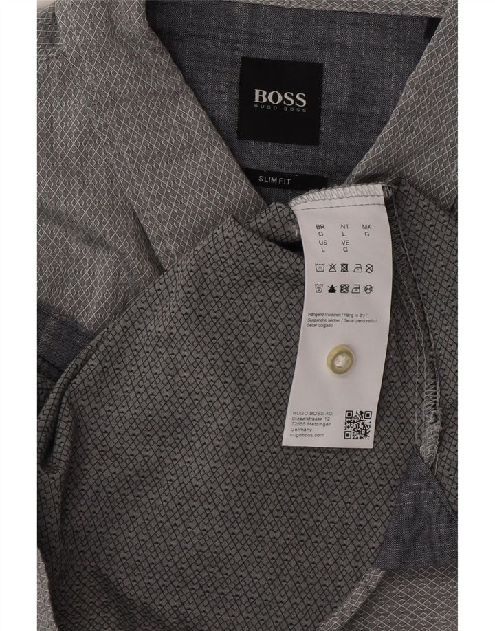 Cămașă pentru bărbați HUGO BOSS Slim Fit, mare, gri, geometric, bumbac