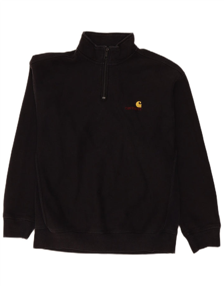 Pulover pentru bărbați Carhartt, cu fermoar și gât, bumbac mare, negru