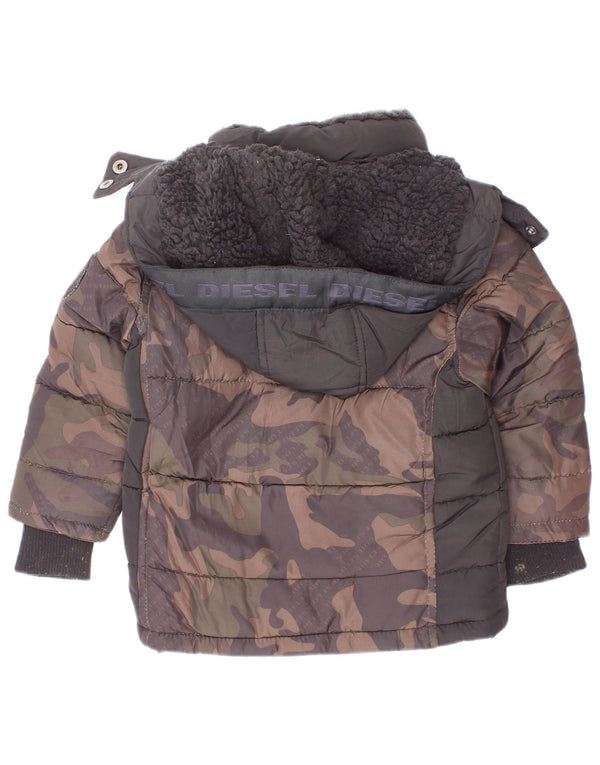 Jachetă căptușită cu glugă cu grafică Diesel Baby Boys 18-24 luni Camuflaj gri