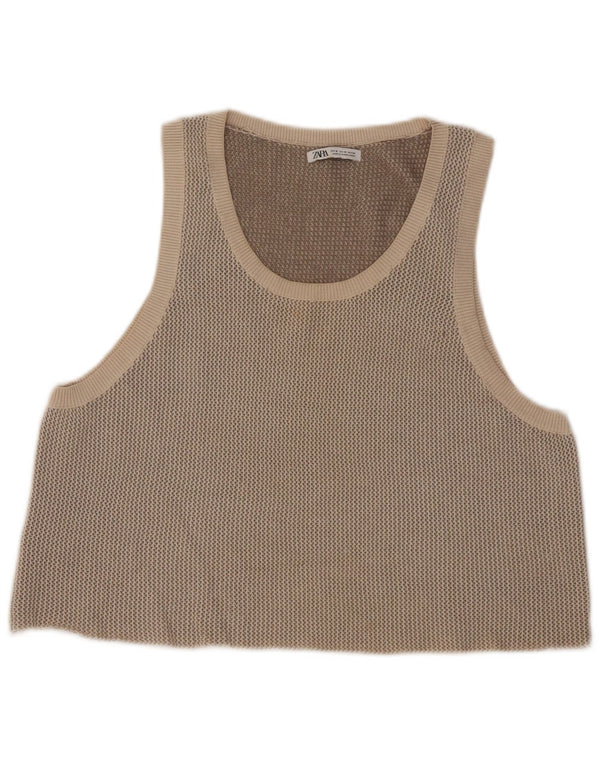 Top Vest Crop pentru Damă Zara UK 14 Medium Bej