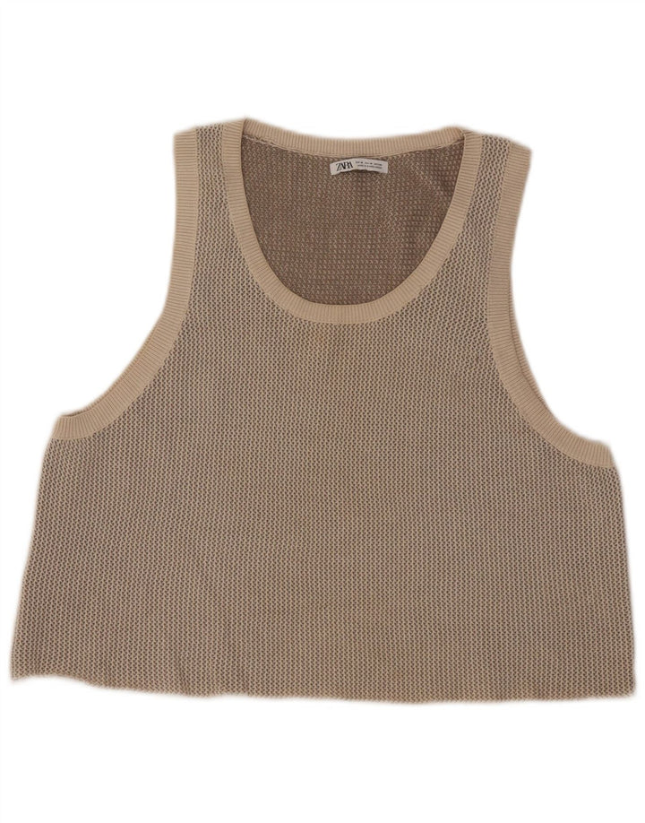 Top Vest Crop pentru Damă Zara UK 14 Medium Bej