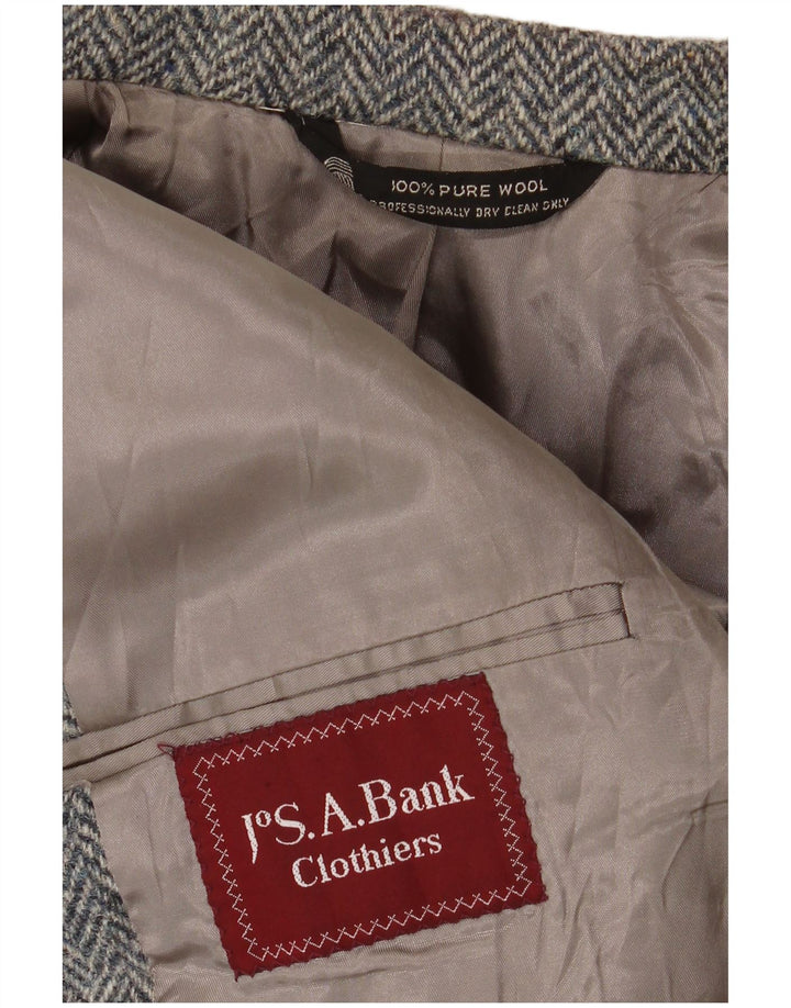 J.S.A. Jachetă pentru bărbați BANK, cu 2 nasturi, UK 38, lână în spină de pește, gri mediu