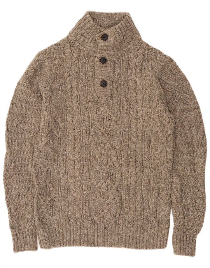 Pulover pentru bărbați Fat Face cu gât cu nasturi, lână mică, bej