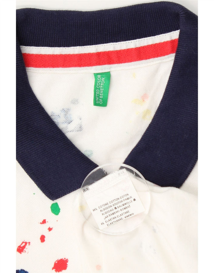 Tricou polo Benetton pentru femei UK 10 Bumbac alb cu pete mici