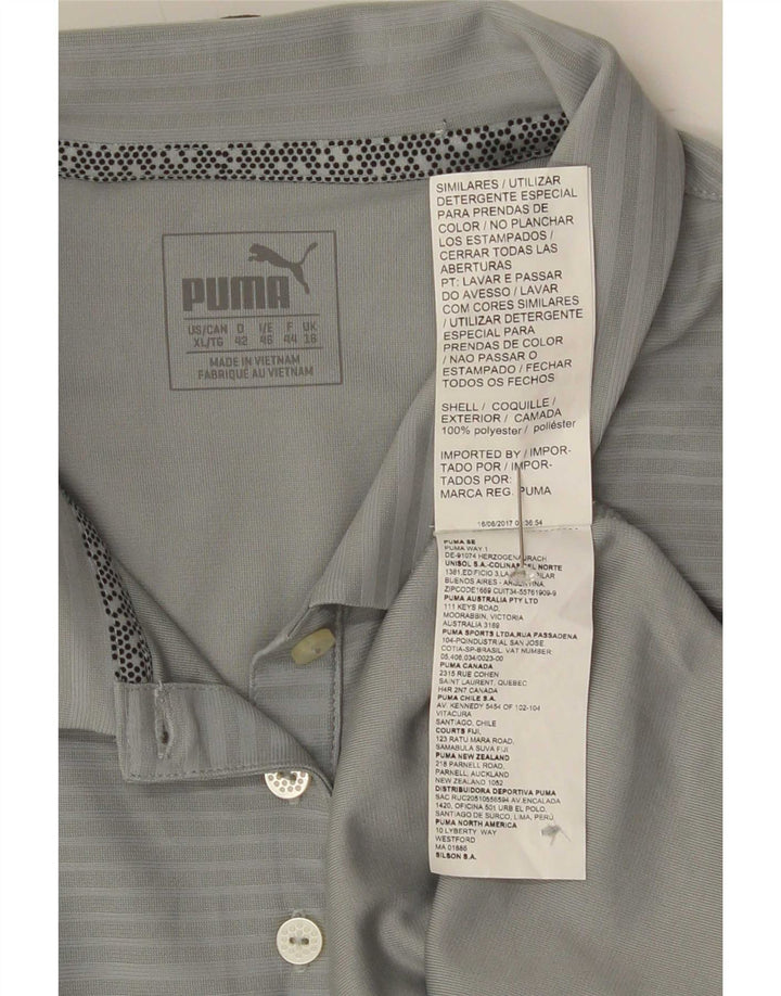 Tricou polo Puma pentru femei UK 16, mare, gri, poliester cu dungi