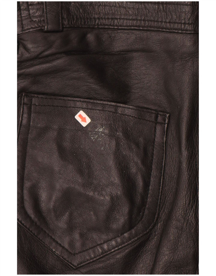 VINTAGE Pantaloni drepti din piele pentru femei IT 40 Small W28 L28 Piele neagră