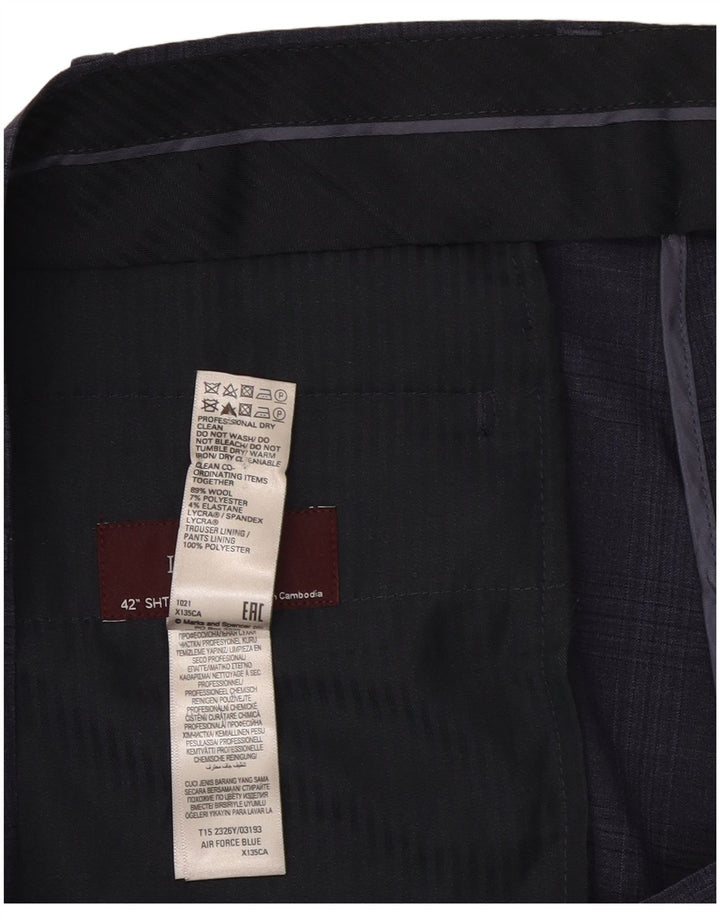 Pantaloni de costum obișnuiți pentru bărbați Marks & Spencer L42 L29 Lână cu carouri bleumarin