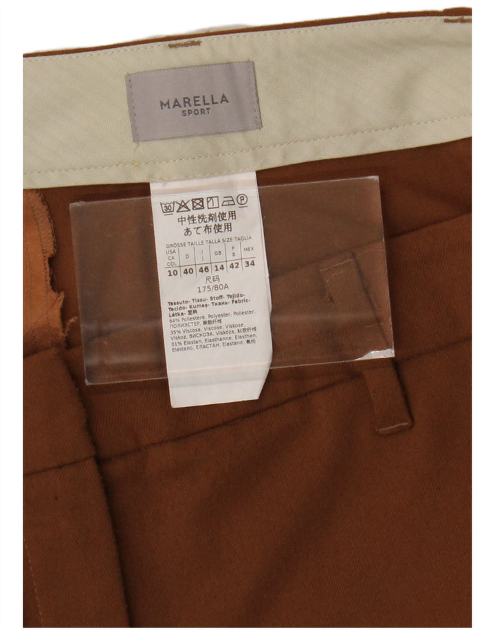 MARELLA Pantaloni de costum subțiri pentru femei UK 14 Large L34 L28 Maro Poliester