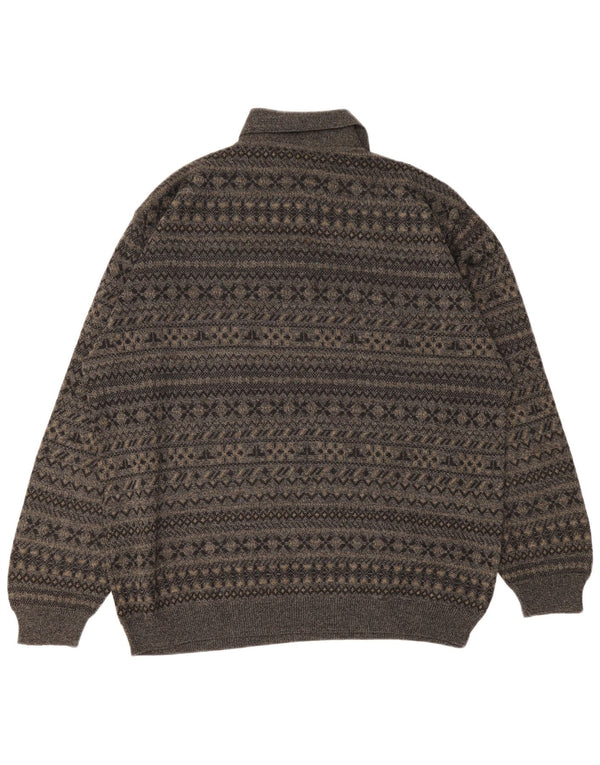 Enzo Goti Pulover cu gât polo pentru bărbați, 2XL, lână Fair Isle gri