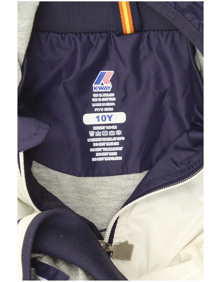 Jachetă bomber cu glugă K-Way pentru băieți 9-10 ani, albastru bleumarin, nailon color bloc
